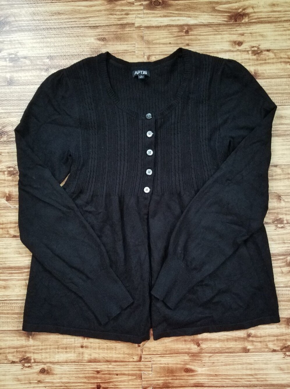 Apt. 9 Black Ribbed Button-Front Women's Large Sweater Empire Waist Ribbed